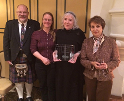 From Left to Right: Andrew Carnie, Dean of the Graduate College and Professor of Linguistics; Heidi Harley, Professor of Linguistics and representative of the Linguistic Society of America; Muriel Fisher; Simin Karimi, Professor of Linguistics and Linguistics department head. 